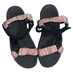 ZARA Black & Pink Dad-Style Sandals Size 10 – Adhesive Flats